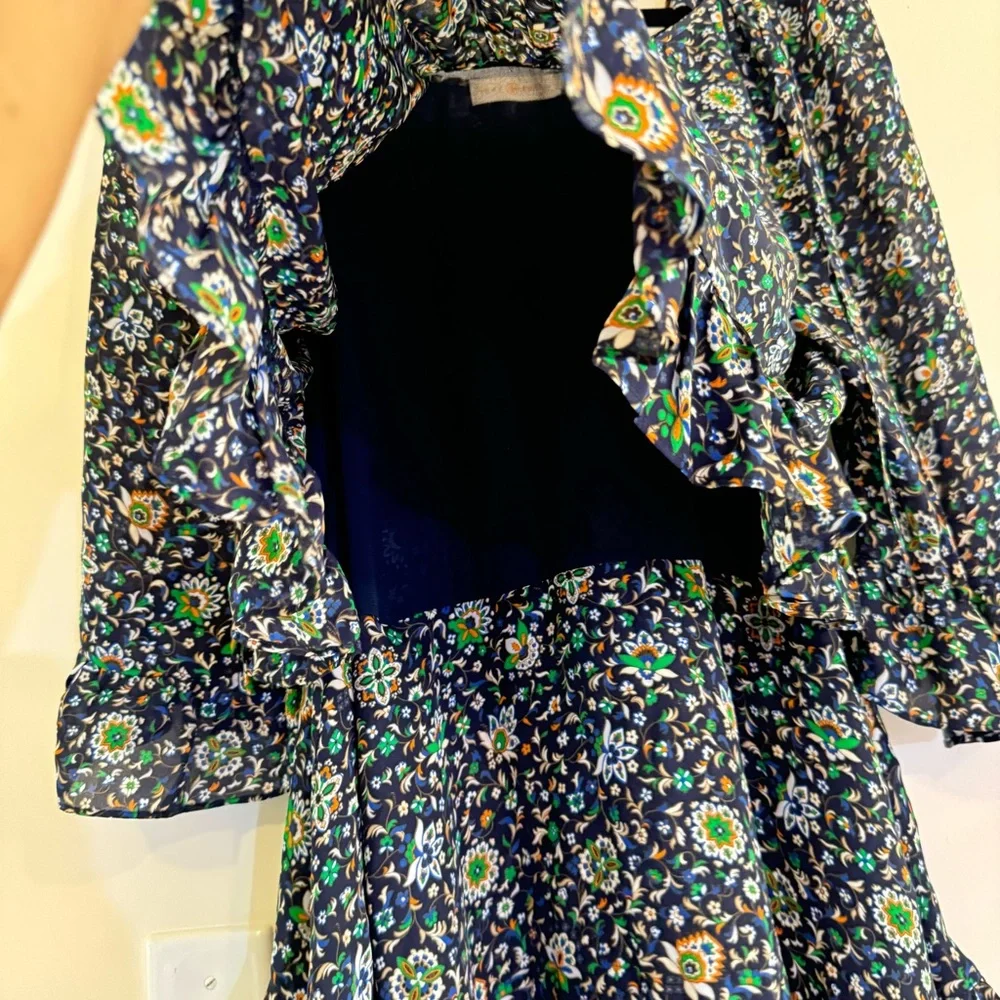 Tory Burch Navy Blue Flora Ruffle Womens Mini Dress Size 4 - Picture 8 of 15